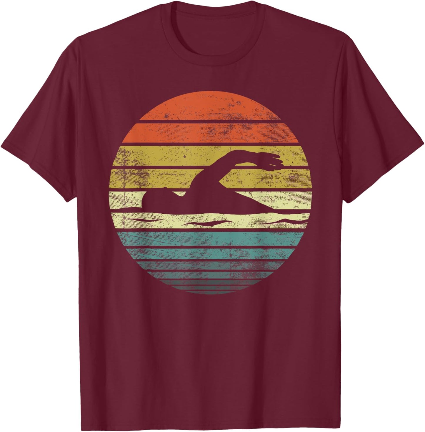 Swimmer Gifts Funny Retro Vintage Sunset Swim Coach Swimming T-Shirt - T-Shirt | Maroon