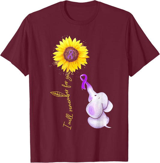 Elephant I Will Remember For You Sunflower Alzheimer T-Shirt - T-Shirt | Maroon