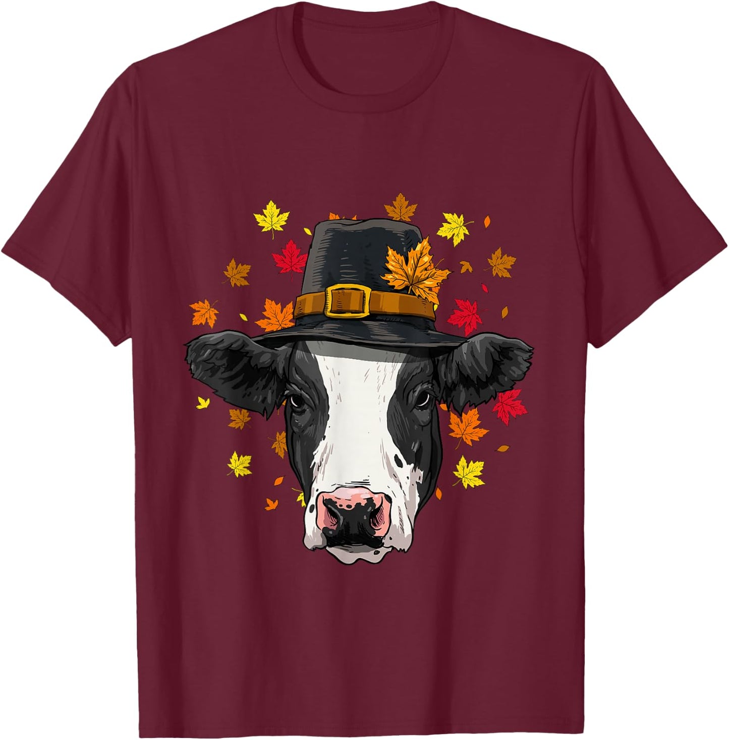 Thanksgiving Cow Pilgrim Costume Men Women T-Shirt - T-Shirt | Maroon