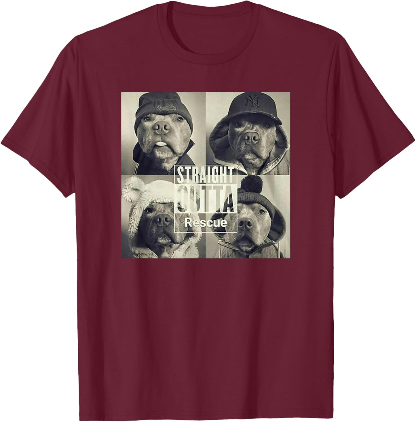 Straight Outta Rescue Pitbull T-Shirt - T-Shirt | Maroon