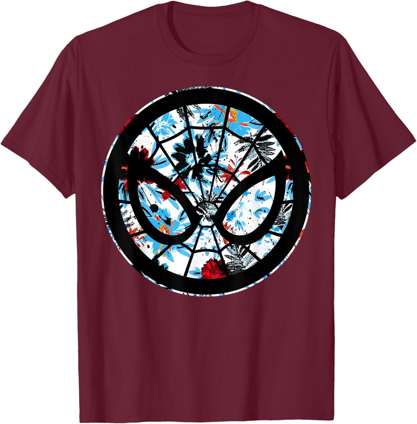 Marvel Spider Man Mask Symbol Tropical Graphic T-Shirt - T-Shirt | Maroon
