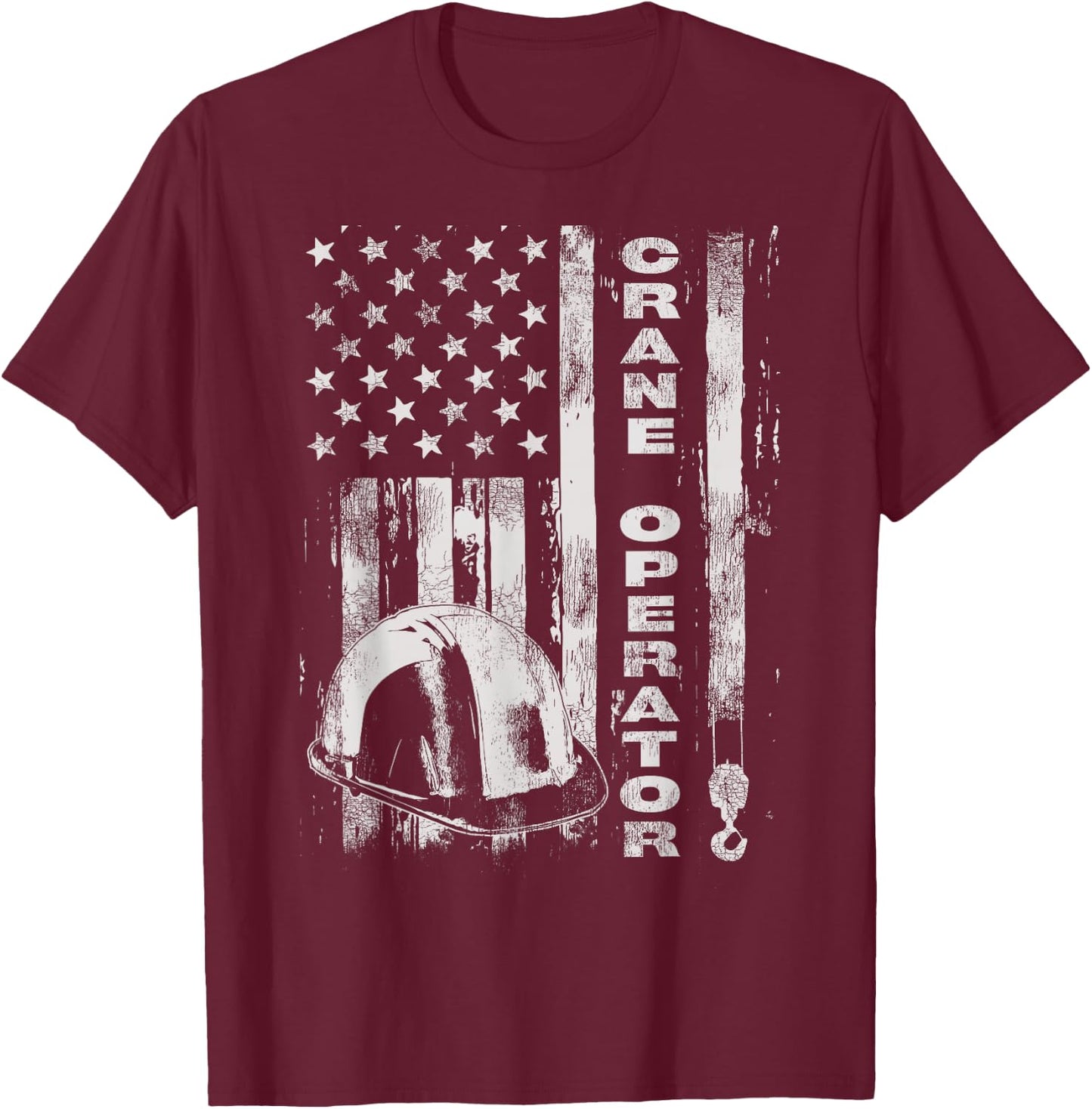 Vintage Crane Operator American Flag T-Shirt - T-Shirt | Maroon