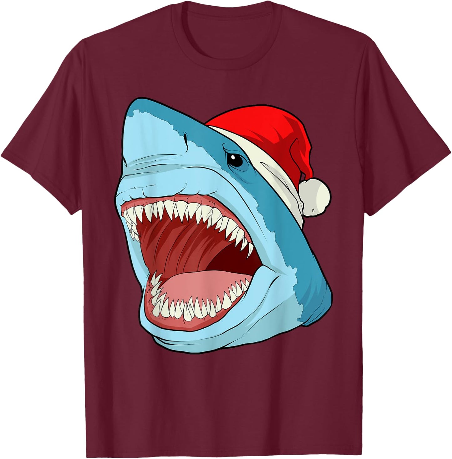 Santa Jaws T Shirt Cool Christmas Shark Pun Xmas Party T-Shirt - T-Shirt | Maroon