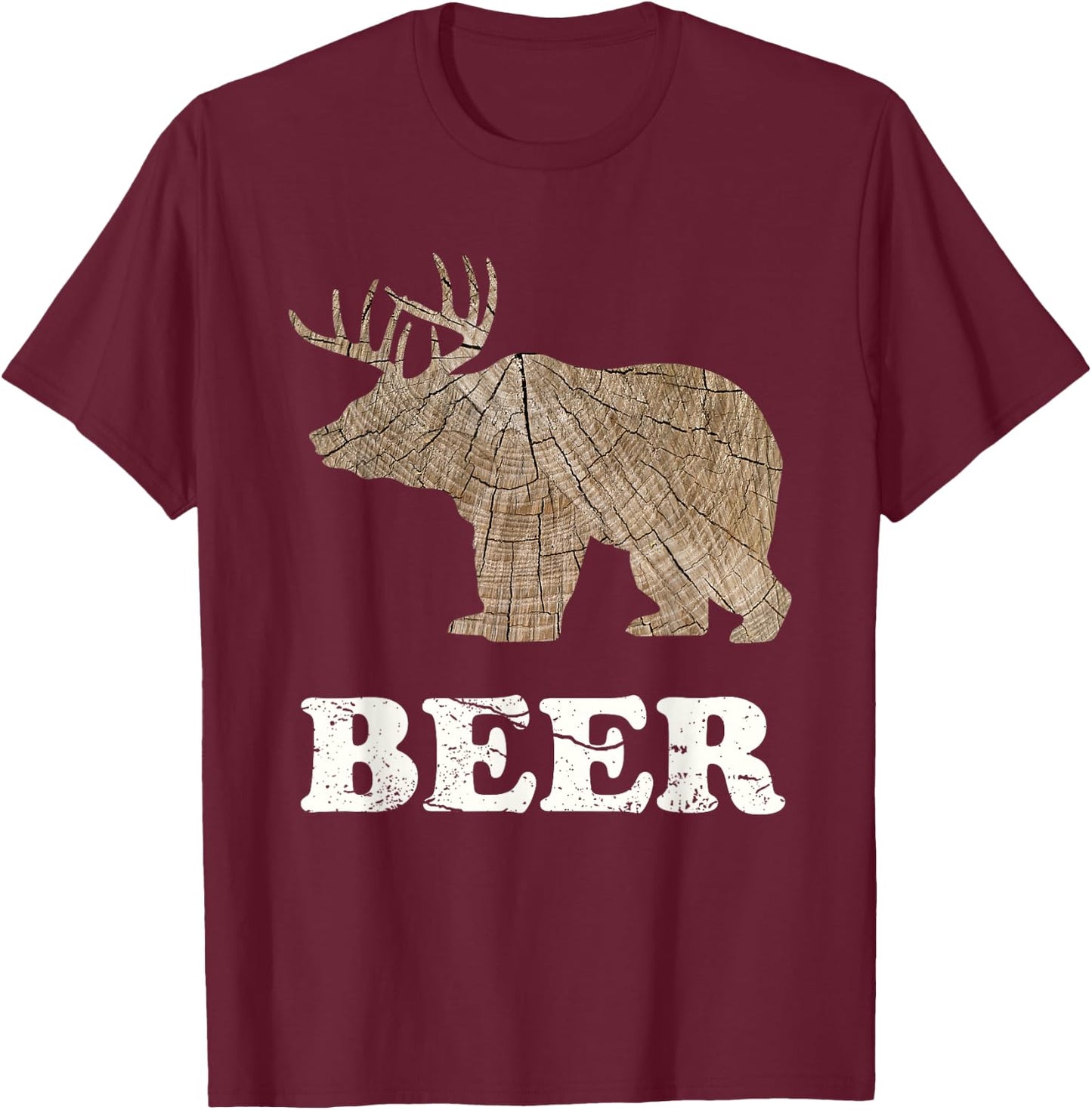 Bear + Deer, Beer Funny T-Shirt - T-Shirt | Maroon