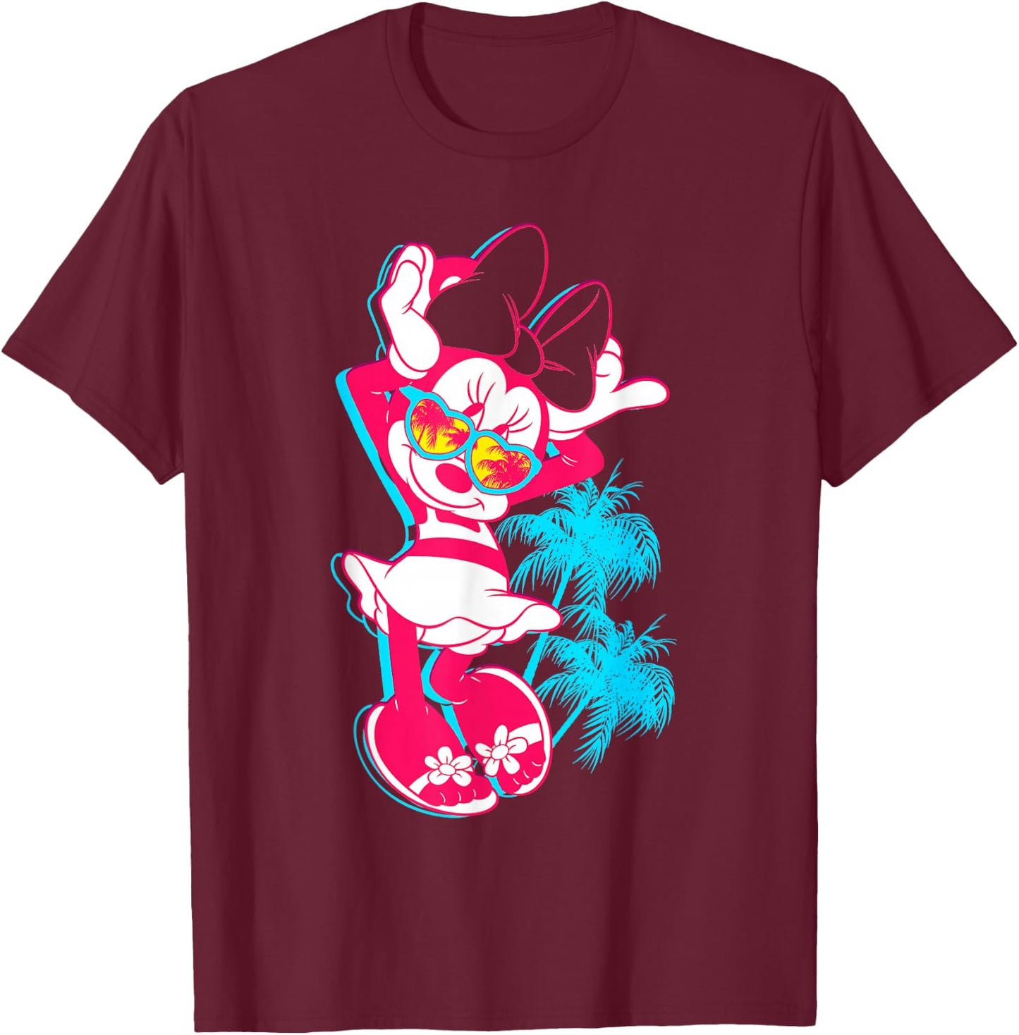 Disney - Neon Minnie Mouse Hollywood T-Shirt - T-Shirt | Maroon