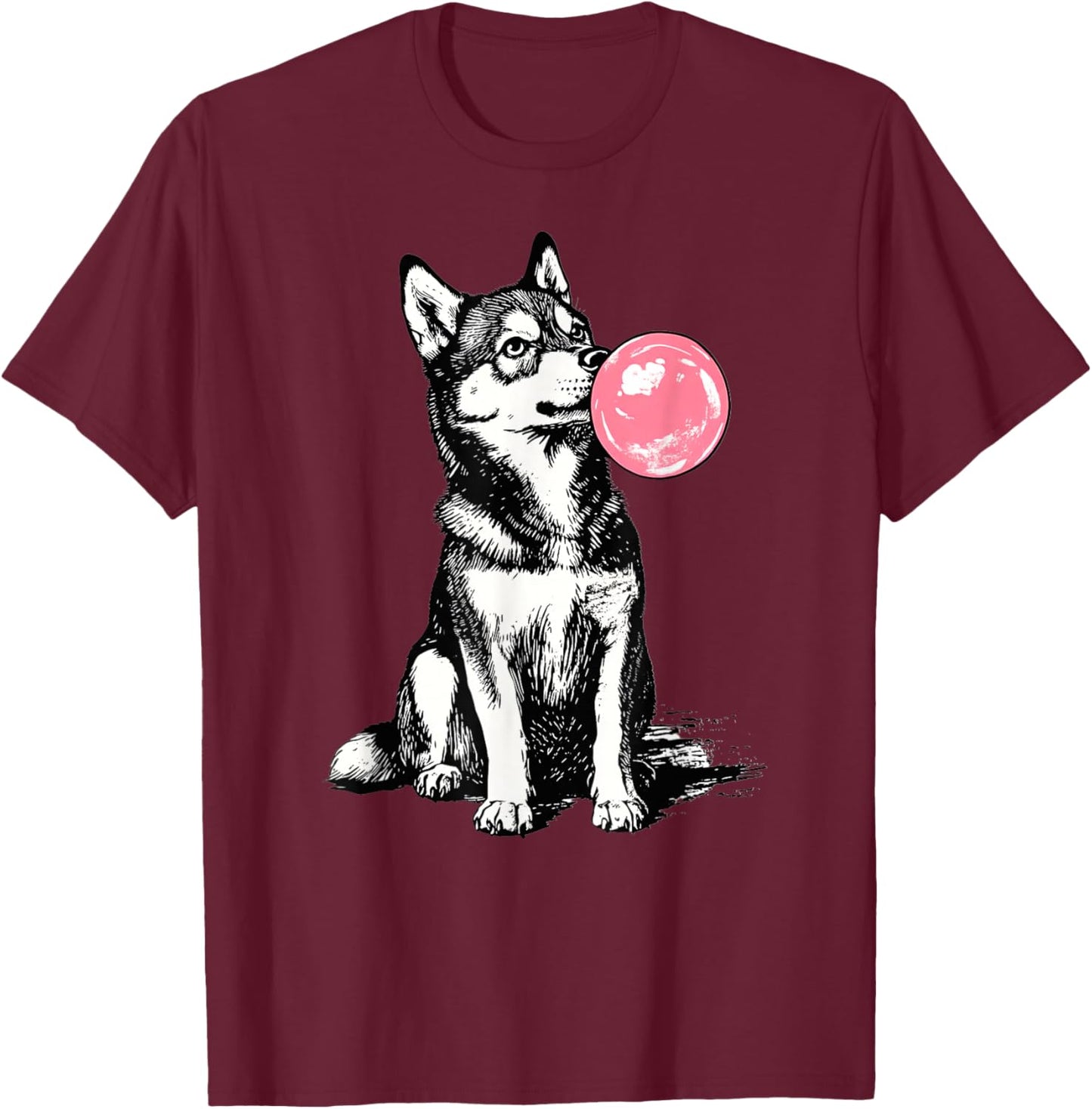 Vintage Husky Blowing Bubble Dog Dad Mom Owner T-Shirt - T-Shirt | Maroon