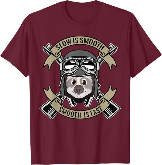Slow Is Smooth | Military Sloth Operator Veteran T-Shirt - T-Shirt | Maroon