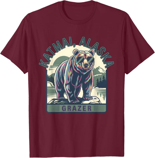 Katmai Alaska Grazer Vintage Fat Bear Week 2025 T-Shirt - T-Shirt | Maroon