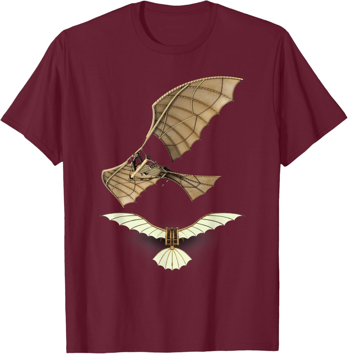 Ornithopter Shirt Leonardo da Vinci Fly Aircraft Sketch T-Shirt - T-Shirt | Maroon