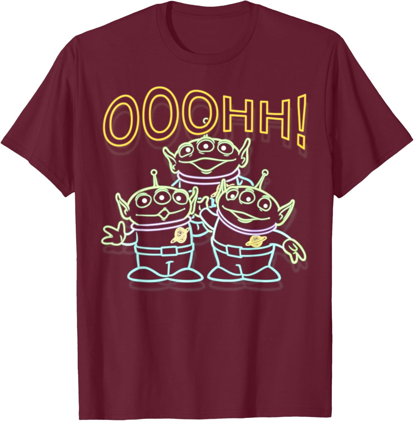 Disney Pixar Toy Story Neon Aliens Ooohh Outline Portrait T-Shirt - T-Shirt | Maroon