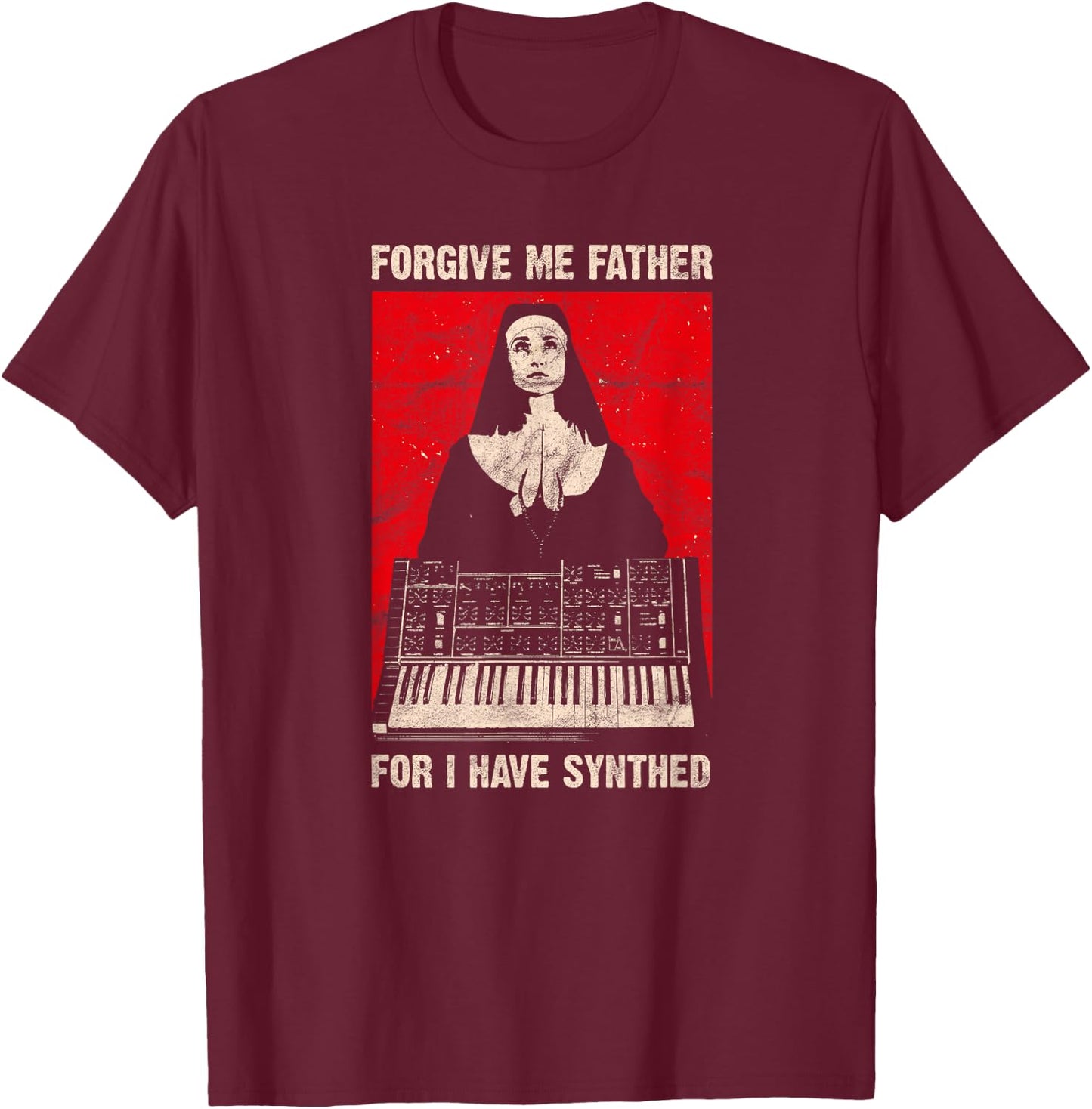 Synthesizer Vintage Analog Synth Retro ADSR Gear VCO Nun T-Shirt - T-Shirt | Maroon