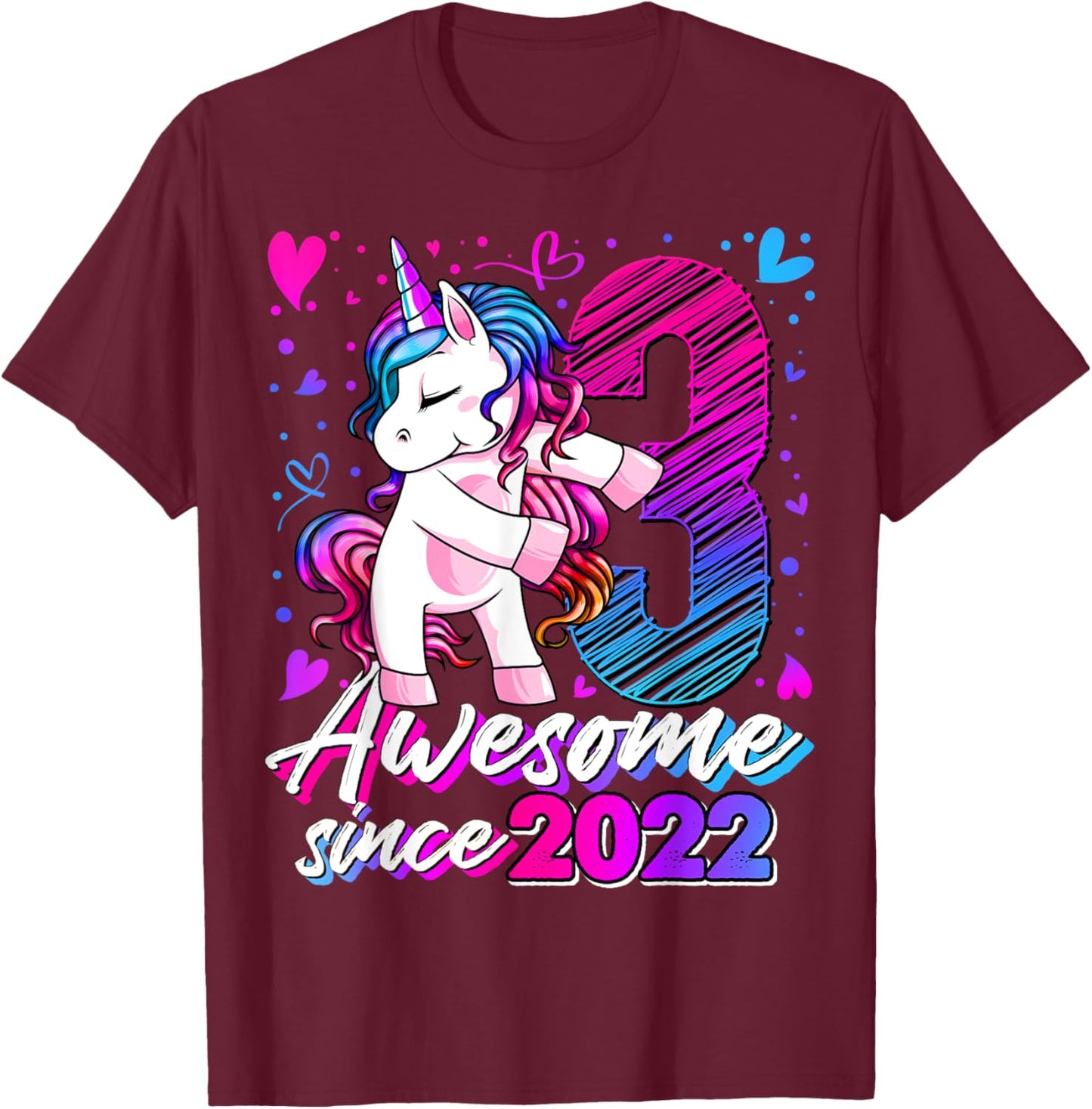 3 Year Old Unicorn Gifts For Girls 3rd Birthday Girl Party T-Shirt - T-Shirt | Maroon