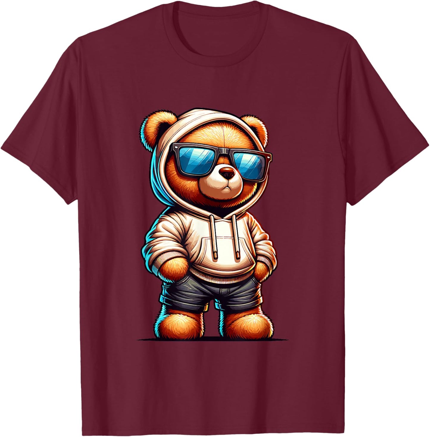 Teddy Bear Graphic Bears Cool Hip Hop Streetwear Colorful T-Shirt - T-Shirt | Maroon