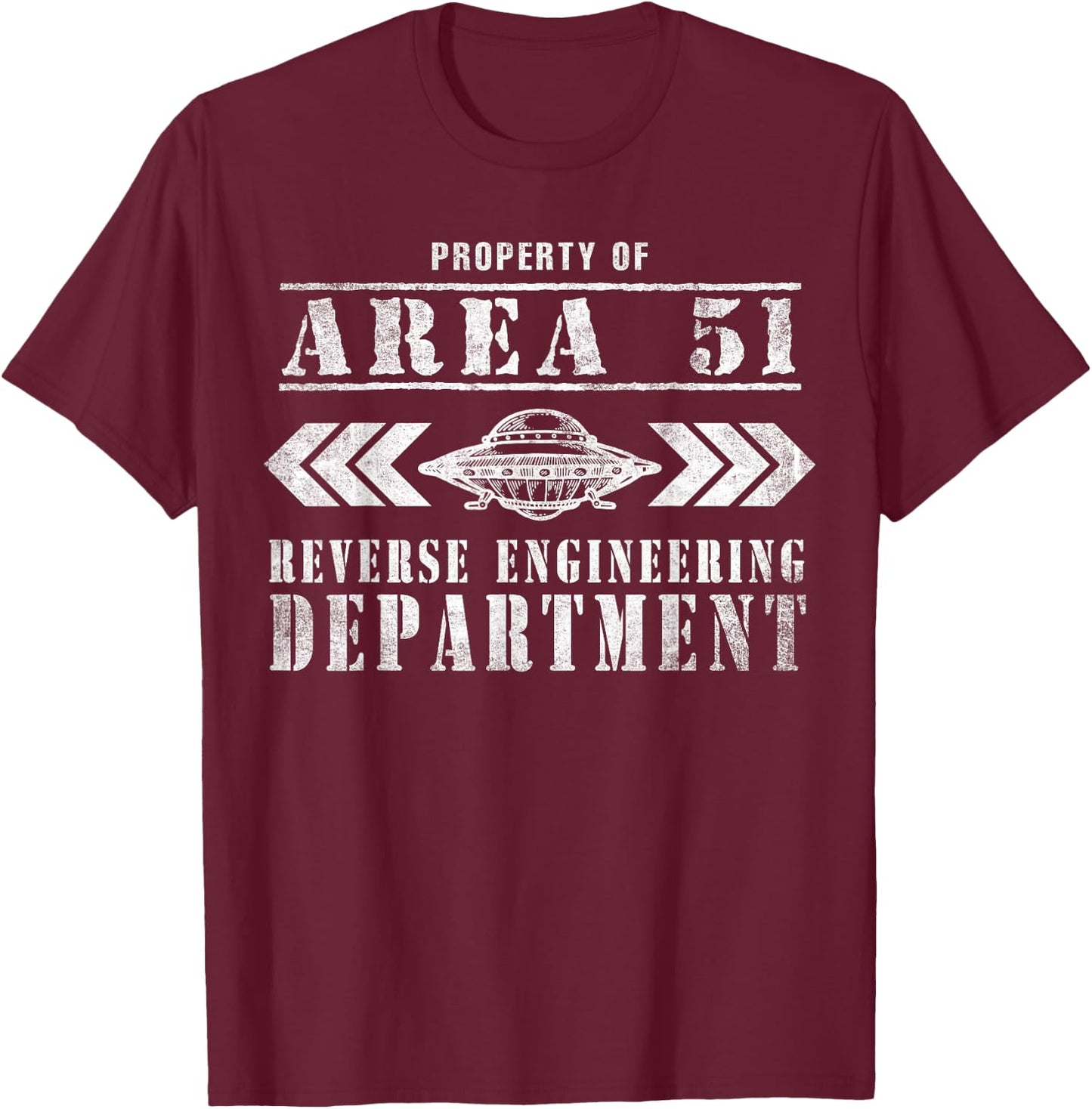 Area 51 Reverse Engineering Department UFO Alien T-Shirt - T-Shirt | Maroon