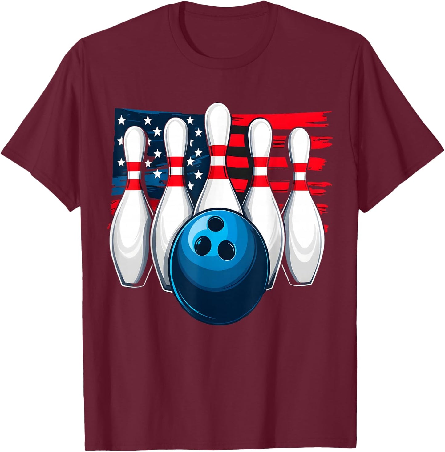 Bowling American Flag T-Shirt - T-Shirt | Maroon