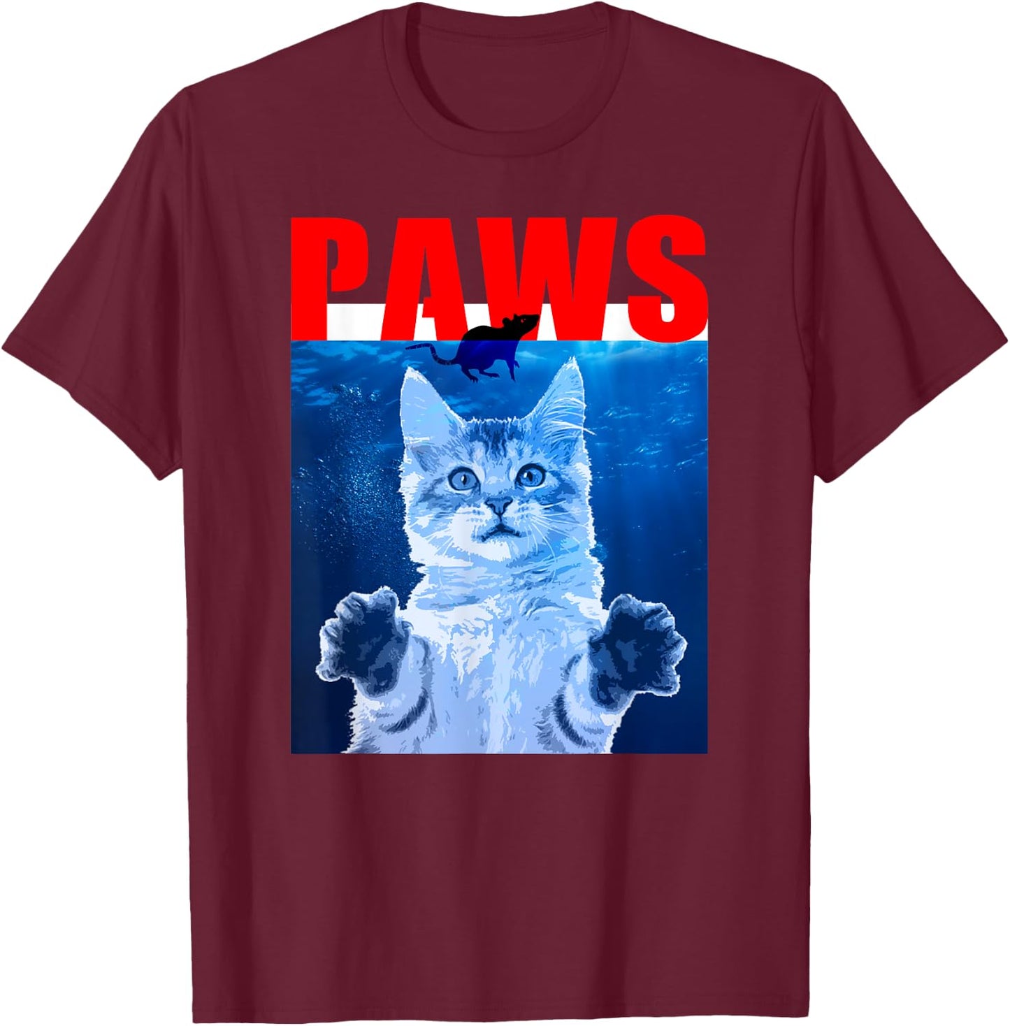 PAWS Funny Cat . Parody For Shark And Cat Lovers Women Kids T-Shirt - T-Shirt | Maroon