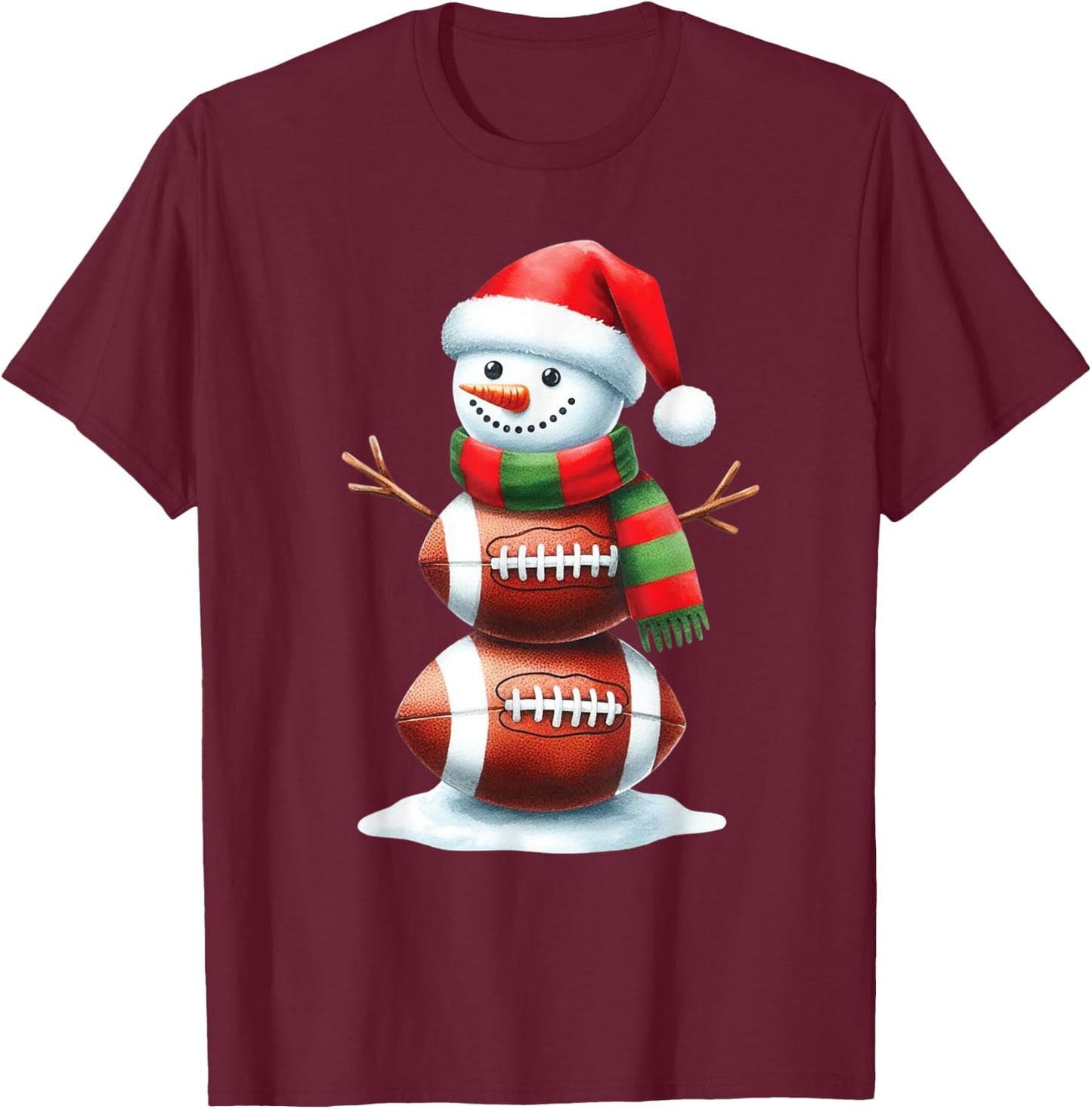Christmas Football Women Men Kids Christmas Snowman Football T-Shirt - T-Shirt | Maroon