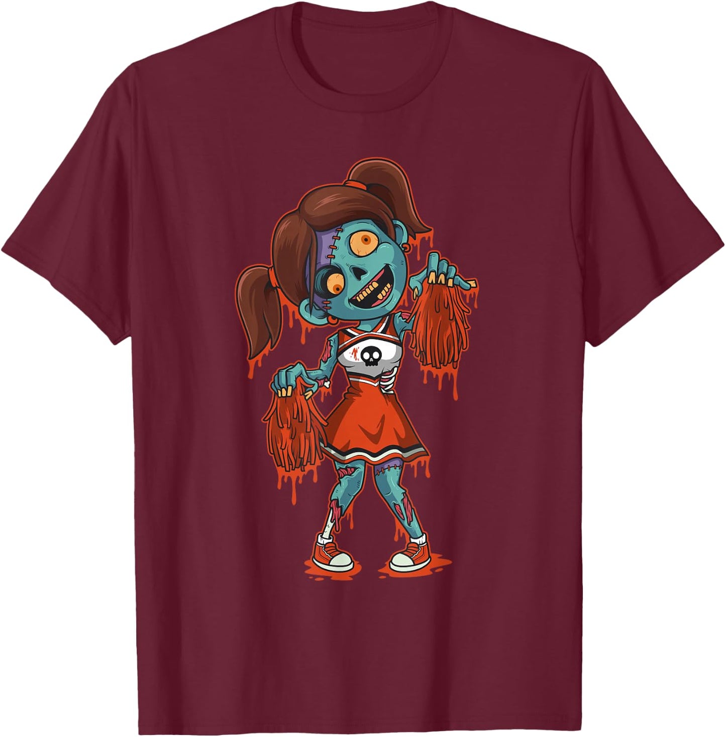 Zombie Cheerleader Halloween Trick or Treat Gift T-Shirt - T-Shirt | Maroon