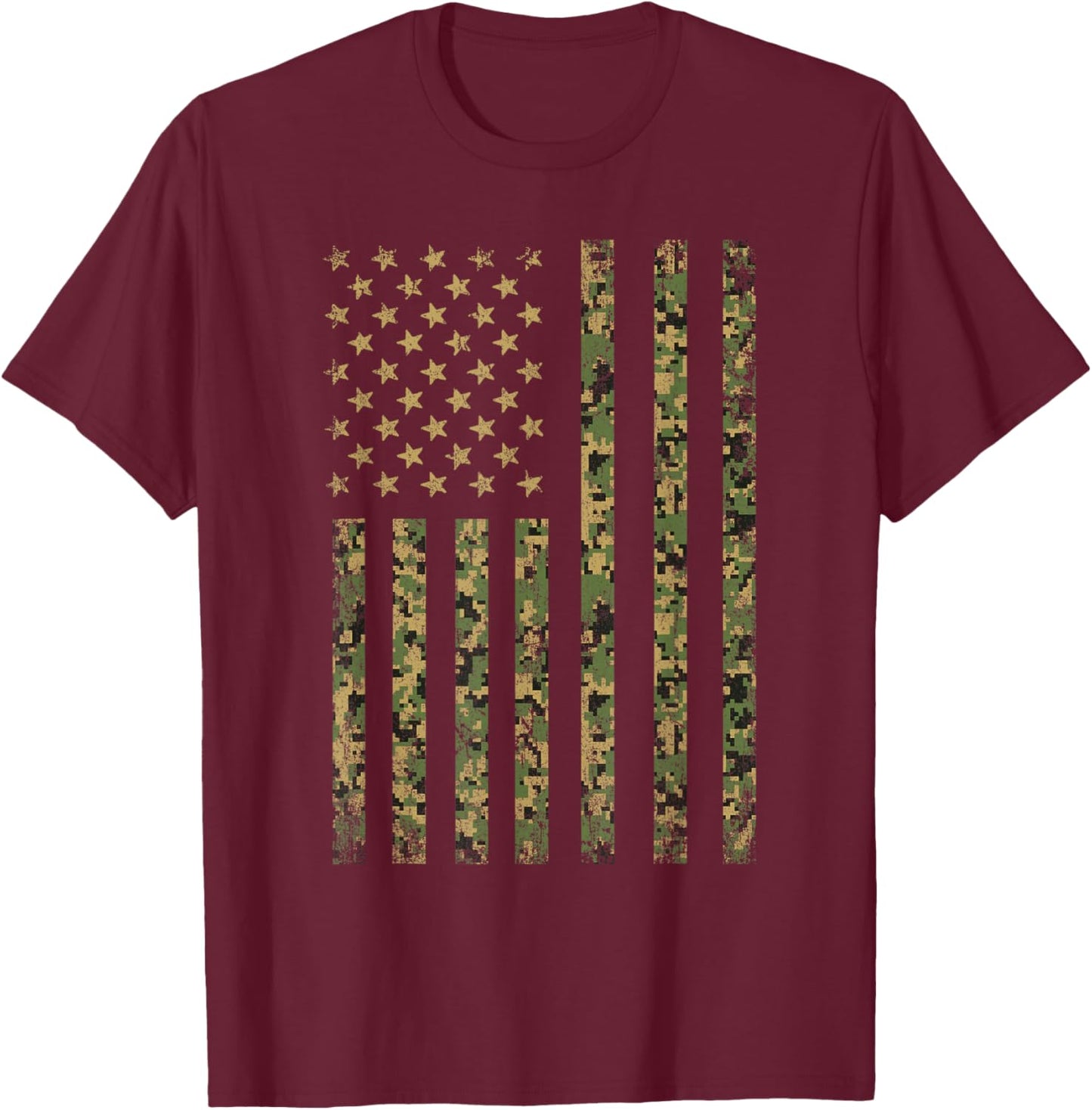 USA Flag 4th of July Military Men Boys Girls Kids Camouflage T-Shirt - T-Shirt | Maroon