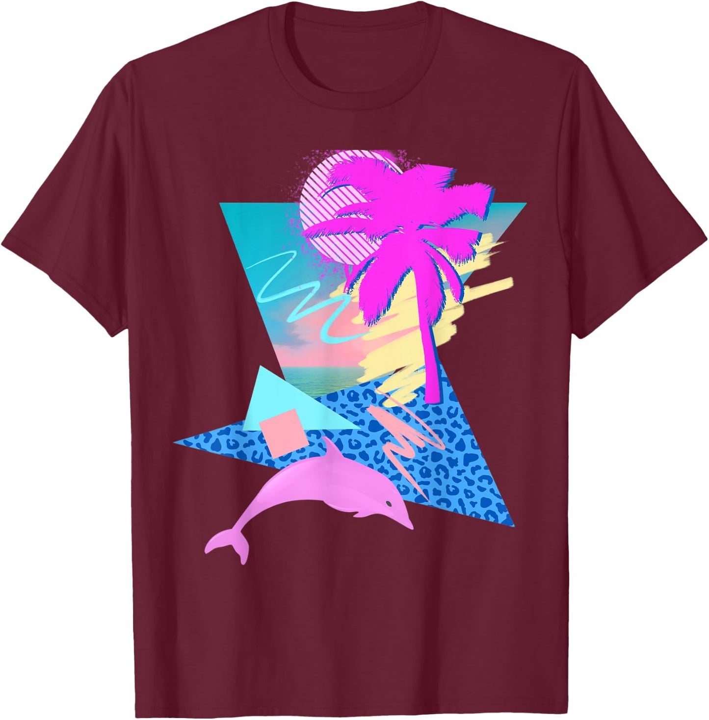 Vaporwave Aesthetic 80s 90s Throwback Retrowave Dolphin T-Shirt - T-Shirt | Maroon