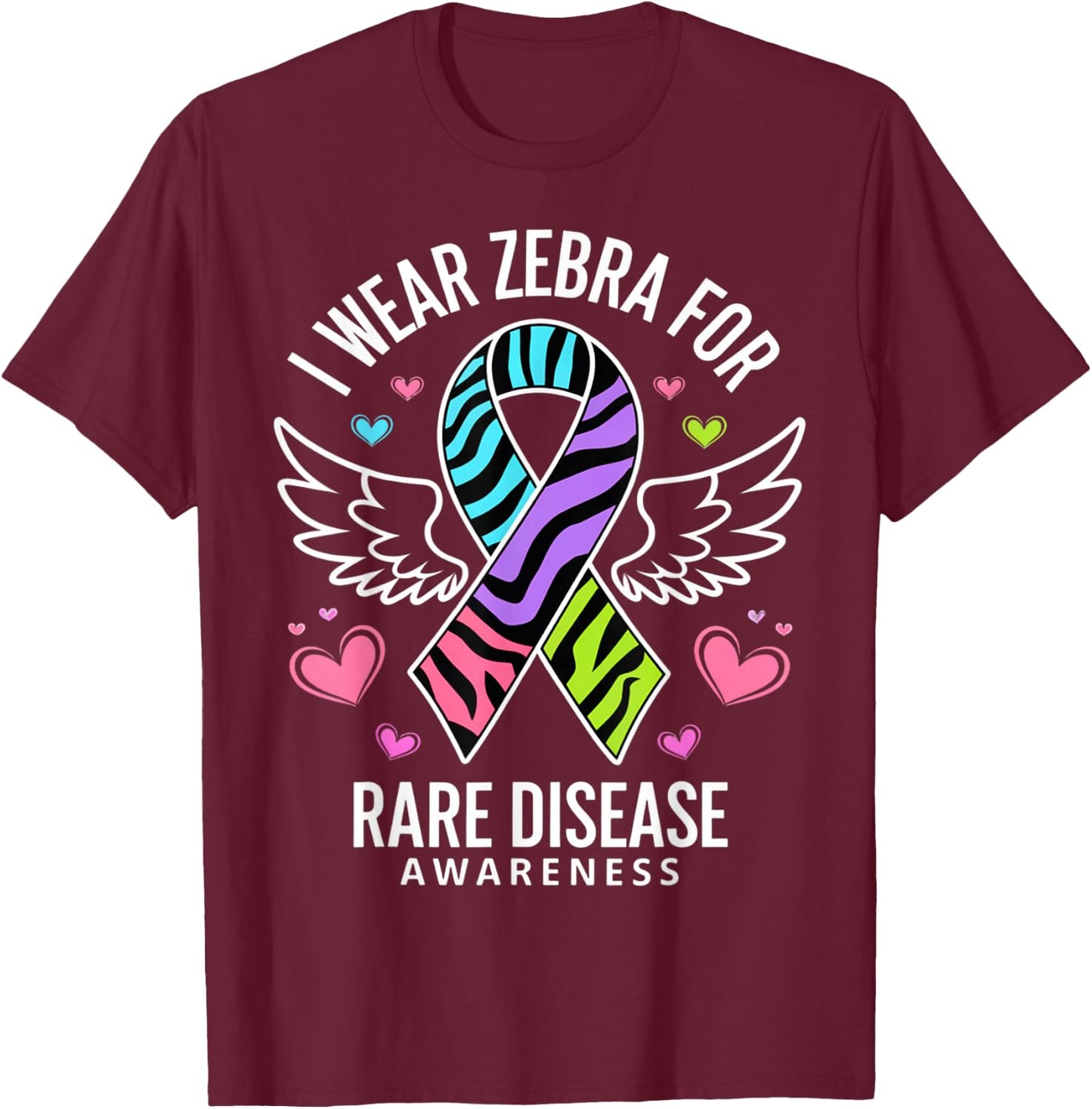 Rare Disease Day 2025 Shirt Zebra Ribbon Awareness T-Shirt - T-Shirt | Maroon
