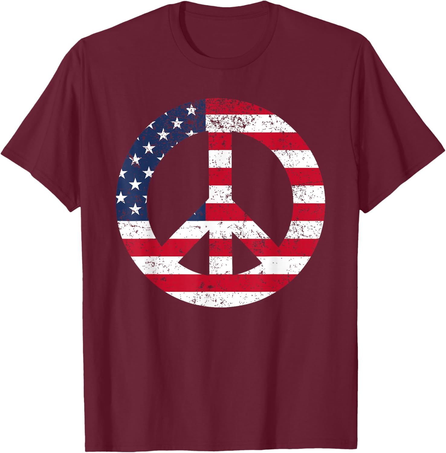 Peace Sign Patriotic USA Flag Peace & Love T-Shirt - T-Shirt | Maroon