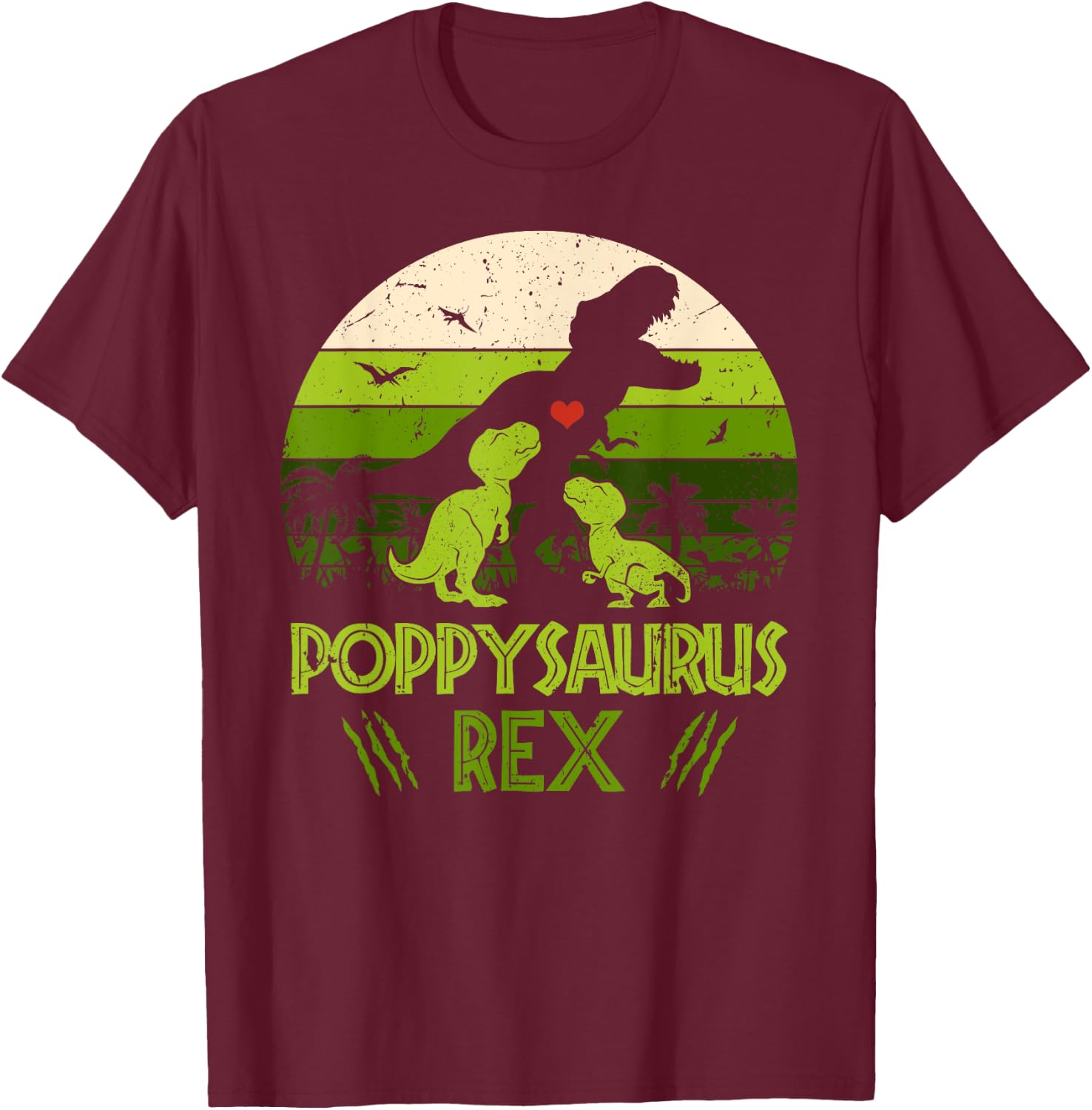 Poppysaurus Rex 2 Kids Sunset For Fathers Day Gift T-Shirt - T-Shirt | Maroon