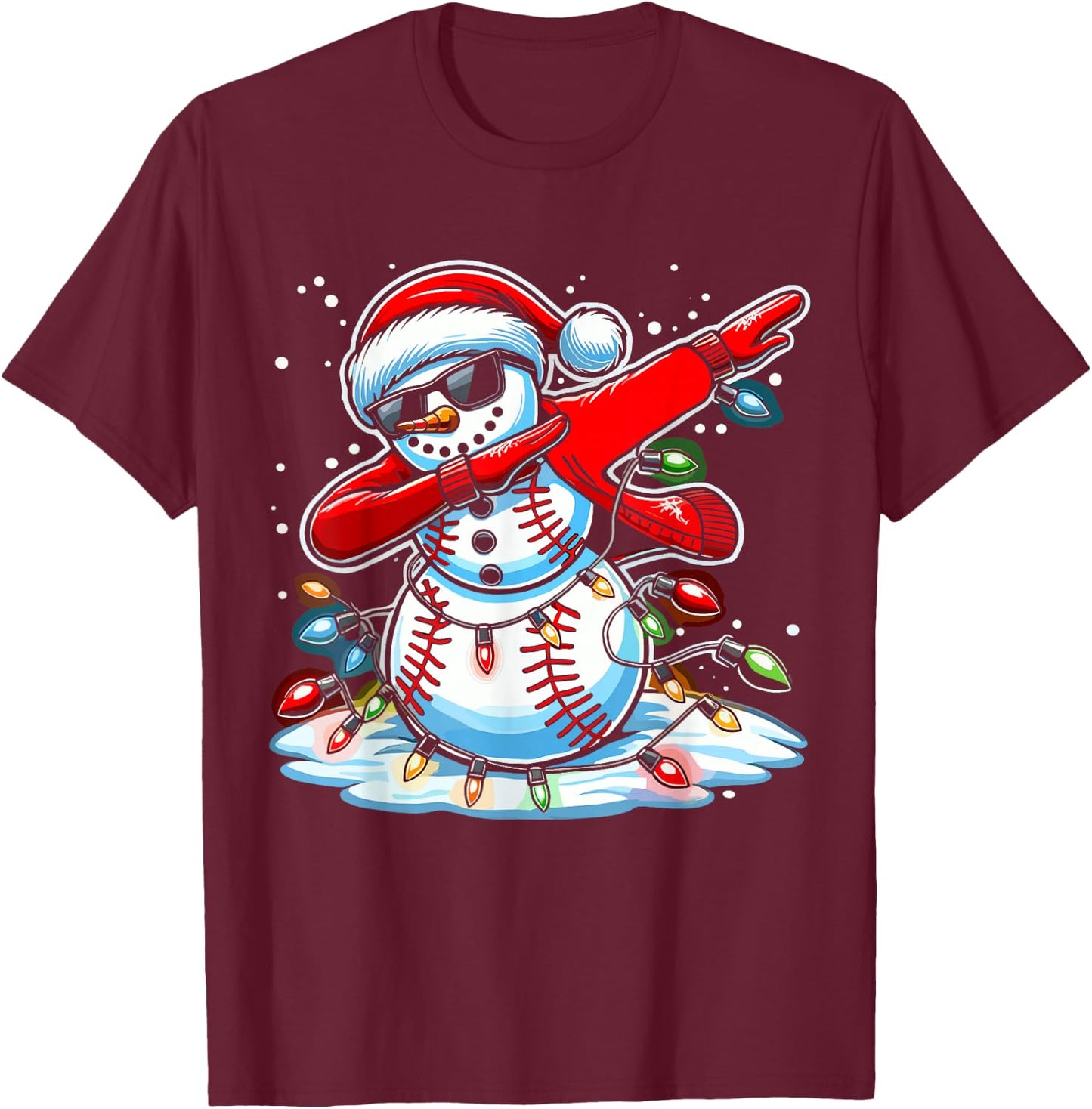 Dabbing Christmas Baseball Snowman Boys Baseball Women Men T-Shirt - T-Shirt | Maroon