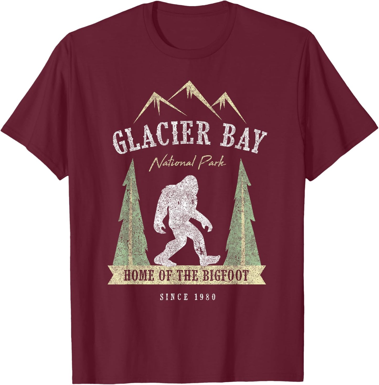 Glacier Bay National Park Shirt Vintage Bigfoot Alaska Gift T-Shirt - T-Shirt | Maroon