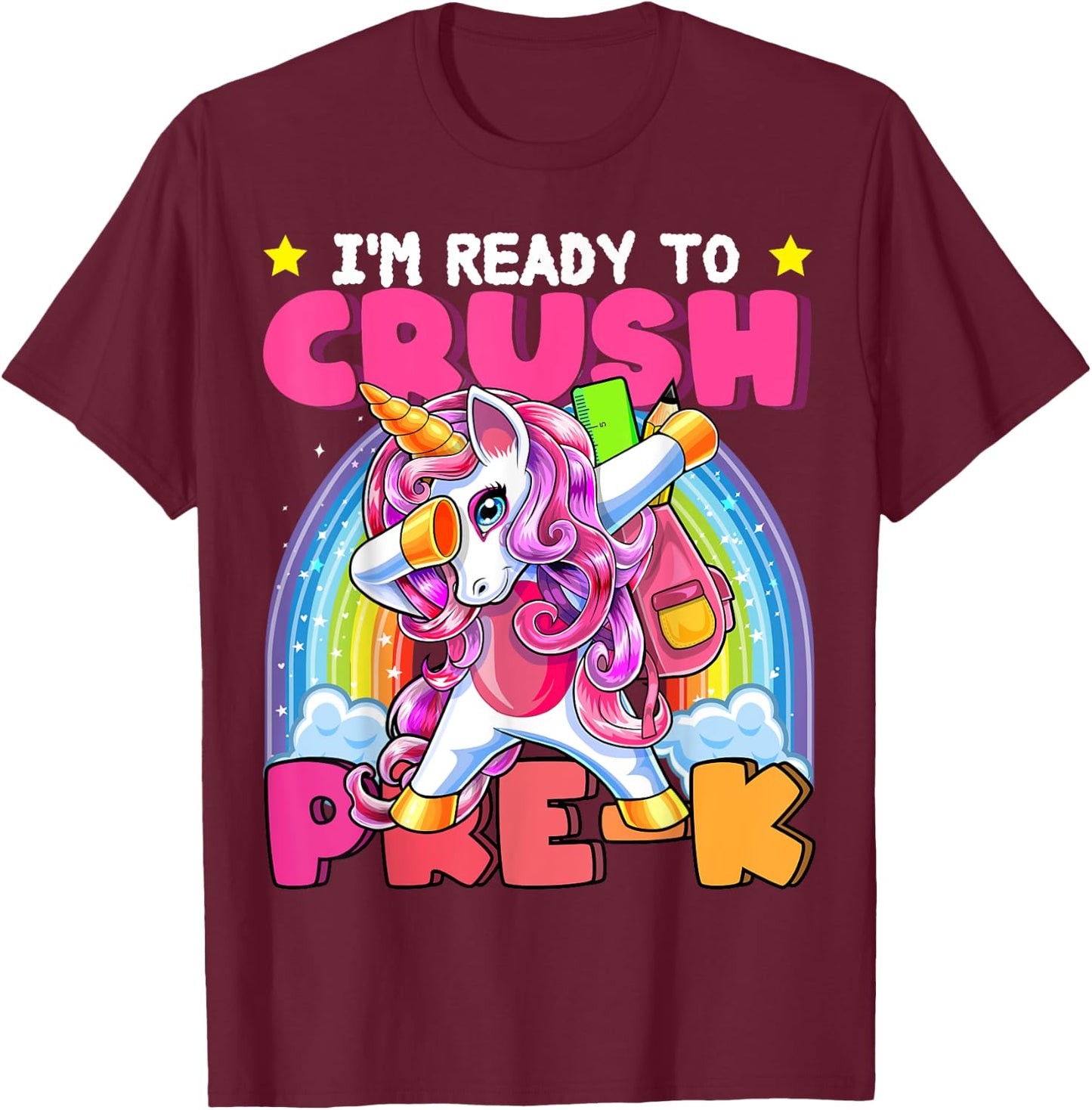 Crush Pre-K Dabbing Unicorn Back to School Girls Gift T-Shirt - T-Shirt | Maroon