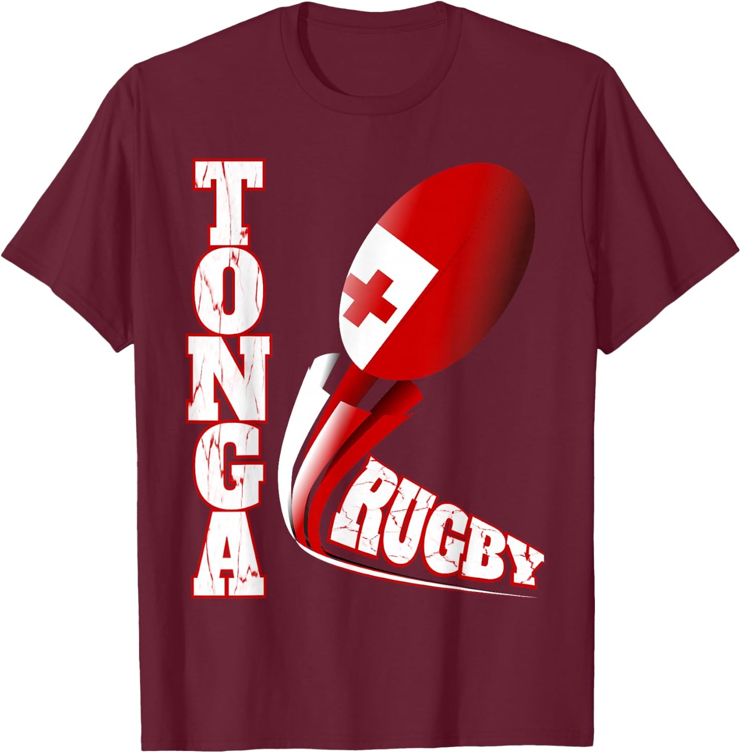 Tonga Rugby Fan Distressed Marbled Text Graphic T-Shirt - T-Shirt | Maroon