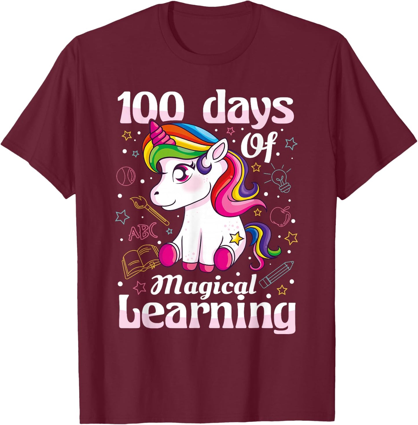 100th Day of School Unicorn Girls 100 Days of School T-Shirt - T-Shirt | Maroon