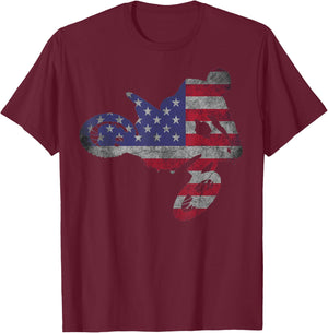 Dirt Bike American Flag | Motocross Enduro Shirt Women Girls Kids Men T-Shirt - T-Shirt | Maroon