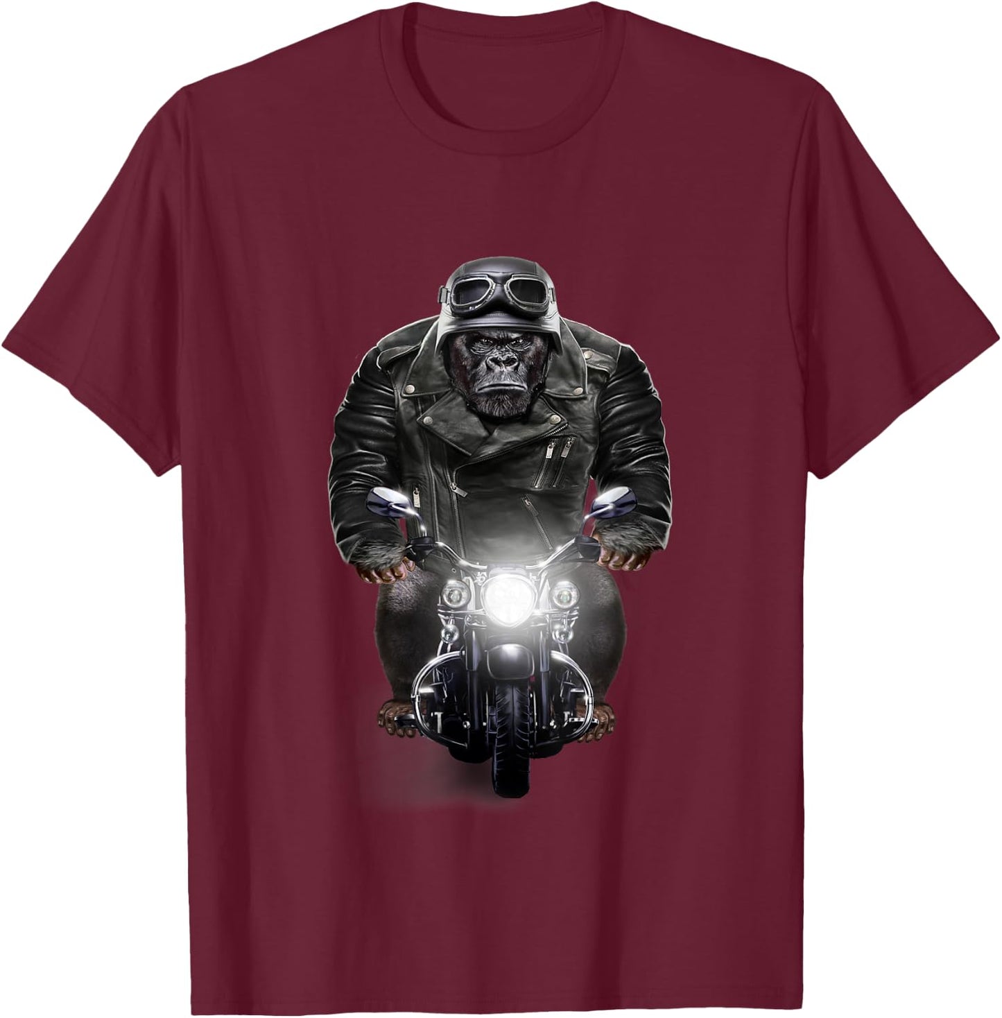 Biker Gorilla in Leather Jacket Ride Motorcycle T-Shirt - T-Shirt | Maroon