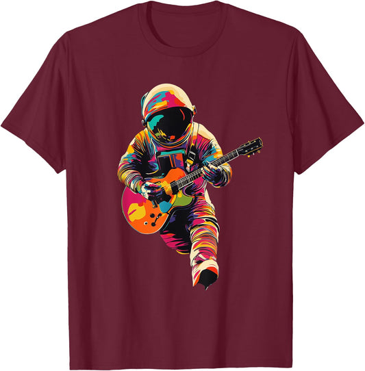 Astronaut playing guitar. Astronaut guitarist. Funny. T-Shirt - T-Shirt | Maroon