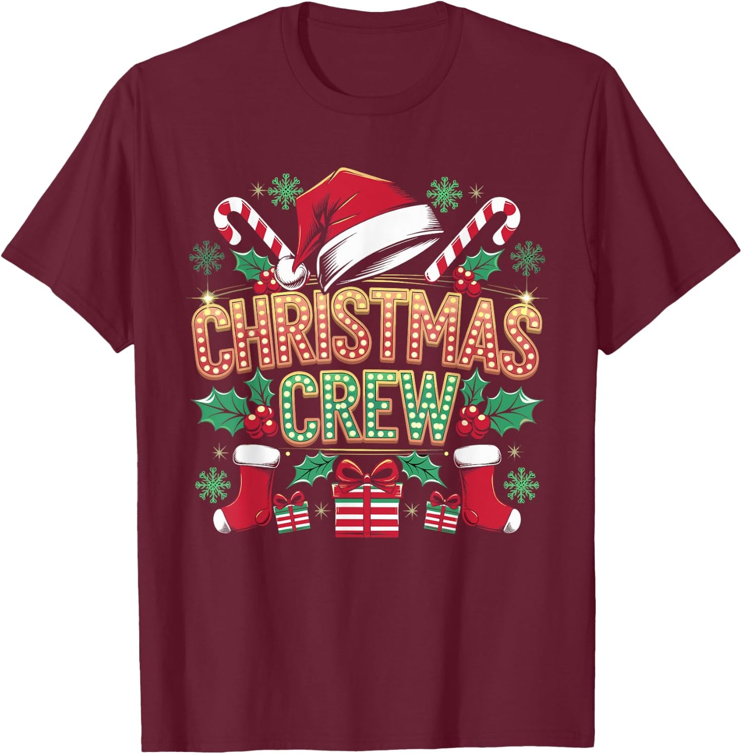 Christmas Crew Santa Hat Matching Family Holiday Xmas Party T-Shirt - T-Shirt | Maroon