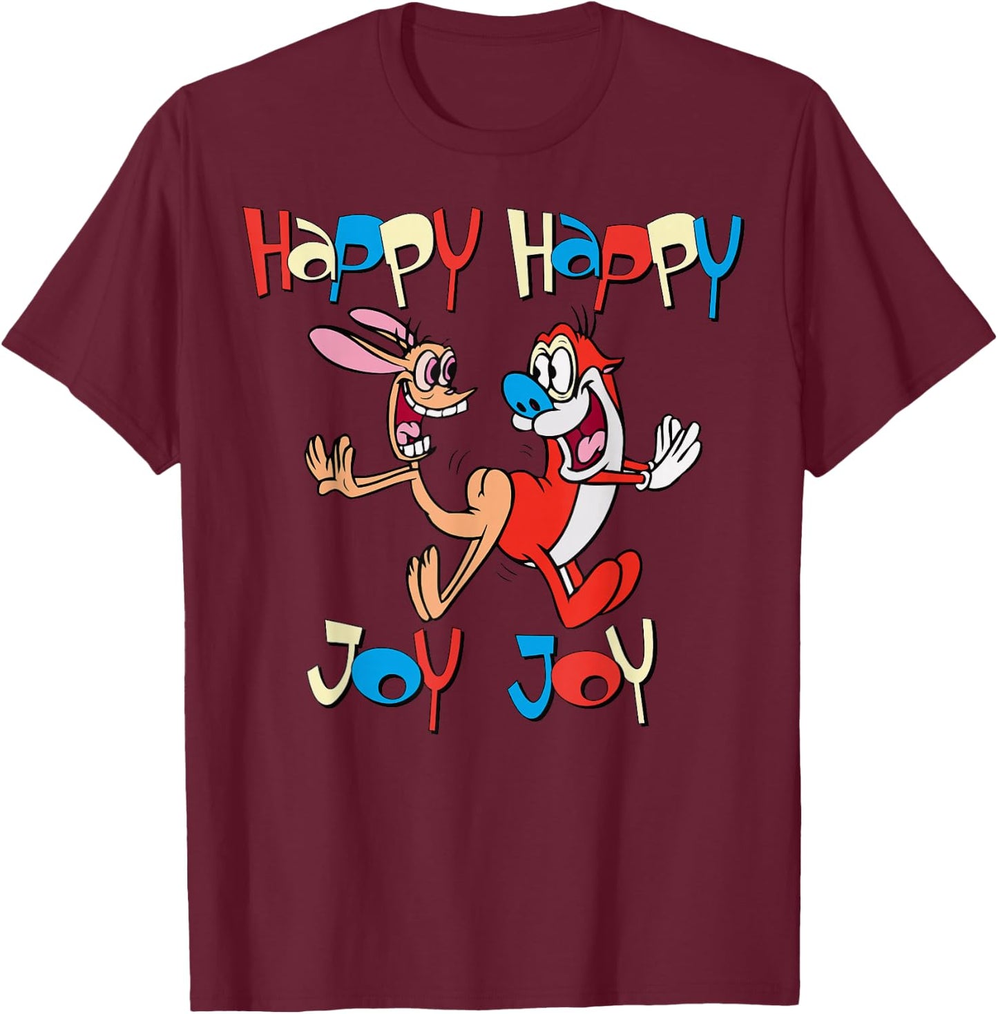 Ren and Stimpy Happy Happy Joy Joy Dance T-Shirt - T-Shirt | Maroon