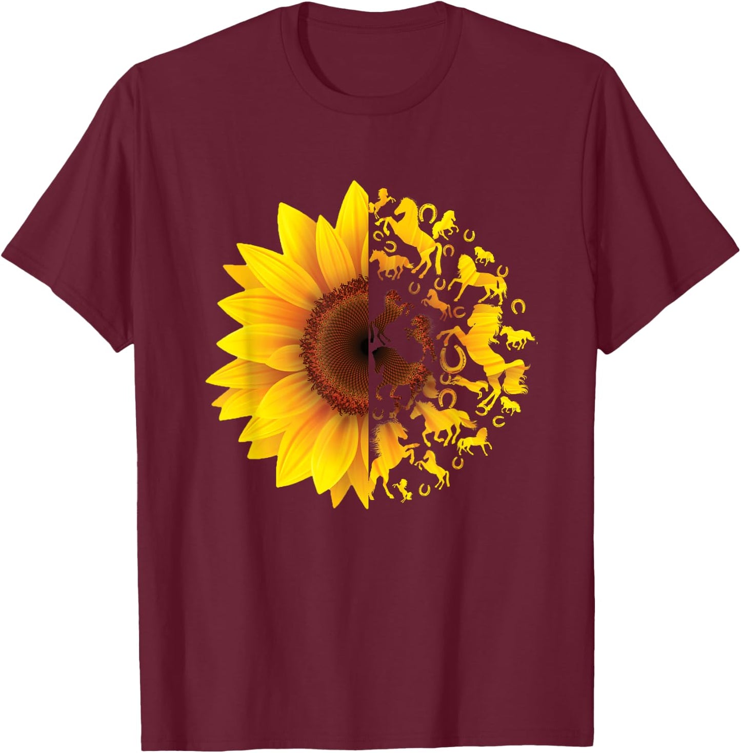Cool sunflower horses - horse and sunflower preferred T-Shirt - T-Shirt | Maroon