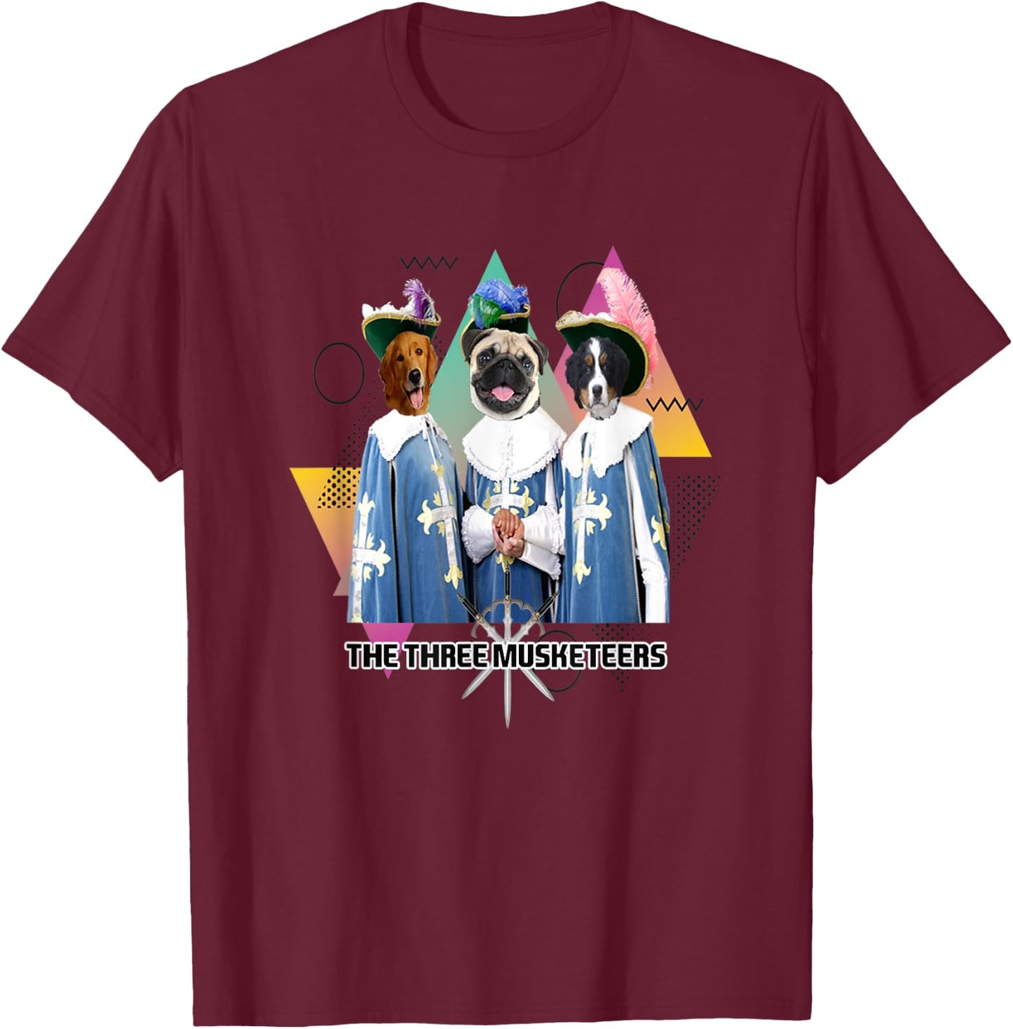 Funny Cute Three Musketeers Dogs T-Shirt - T-Shirt | Maroon