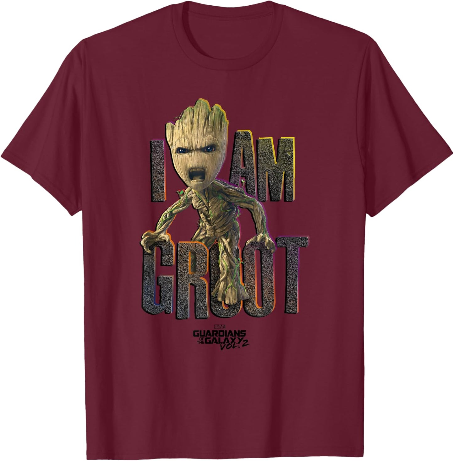 Marvel Guardians Vol.2 I AM Groot Cute Angry C2 Small T-Shirt - T-Shirt | Maroon