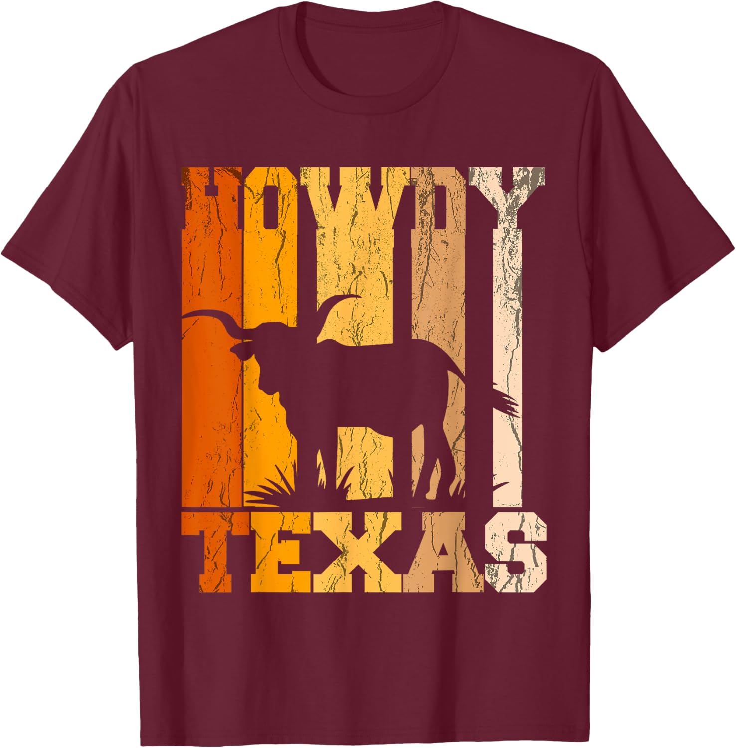 Howdy from Texas with Longhorn - Distressed Western T-Shirt - T-Shirt | Maroon