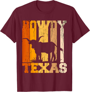 Howdy from Texas with Longhorn - Distressed Western T-Shirt - T-Shirt | Maroon
