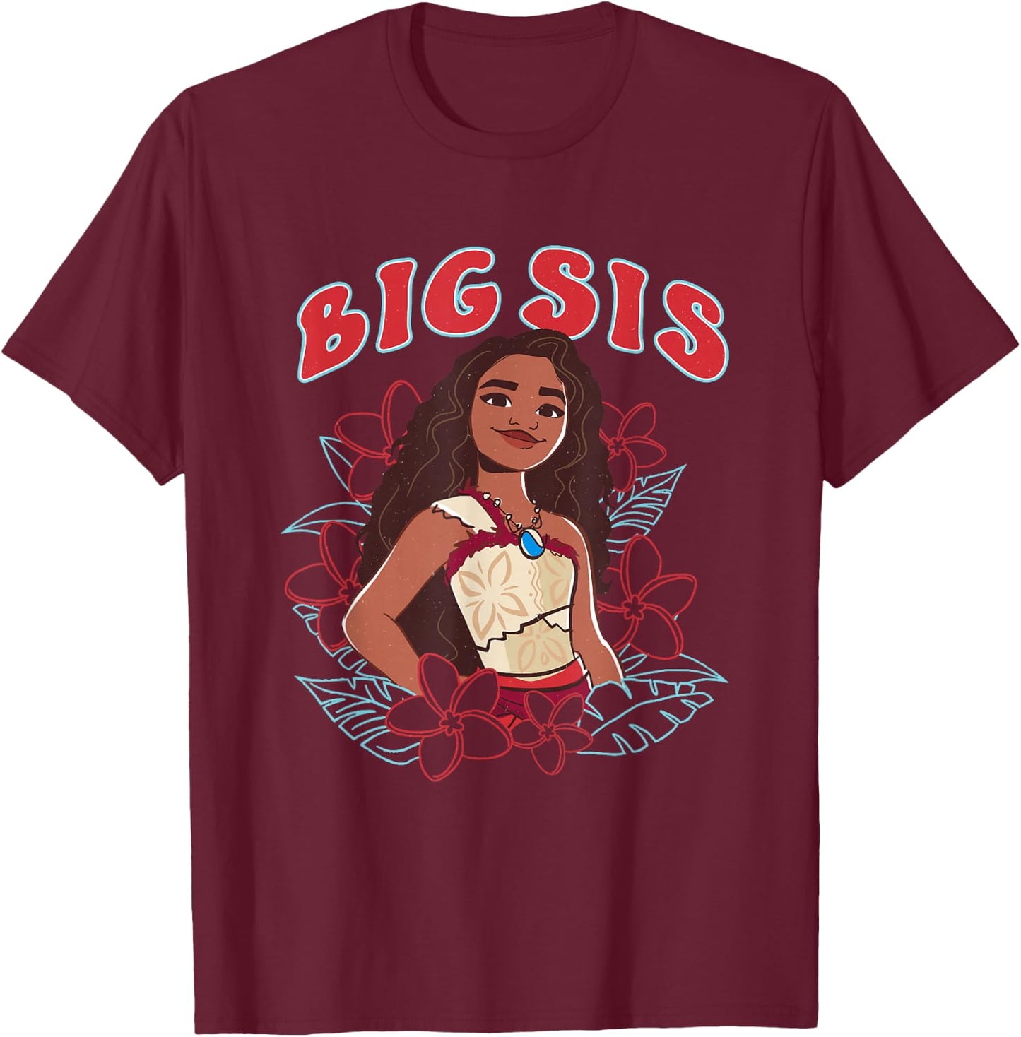 Disney Moana 2 Big Sis Oceania Floral Princess T-Shirt - T-Shirt | Maroon