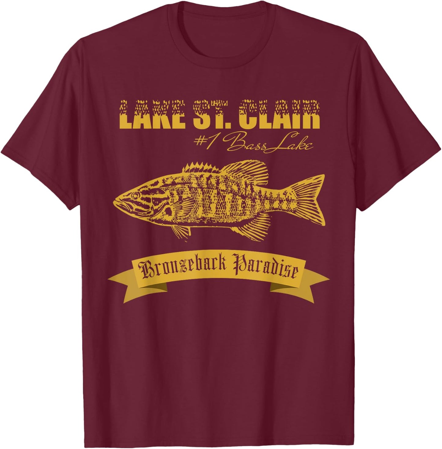 Lake St Clair Bronzeback Paradise Smallmouth Bass T-Shirt - T-Shirt | Maroon