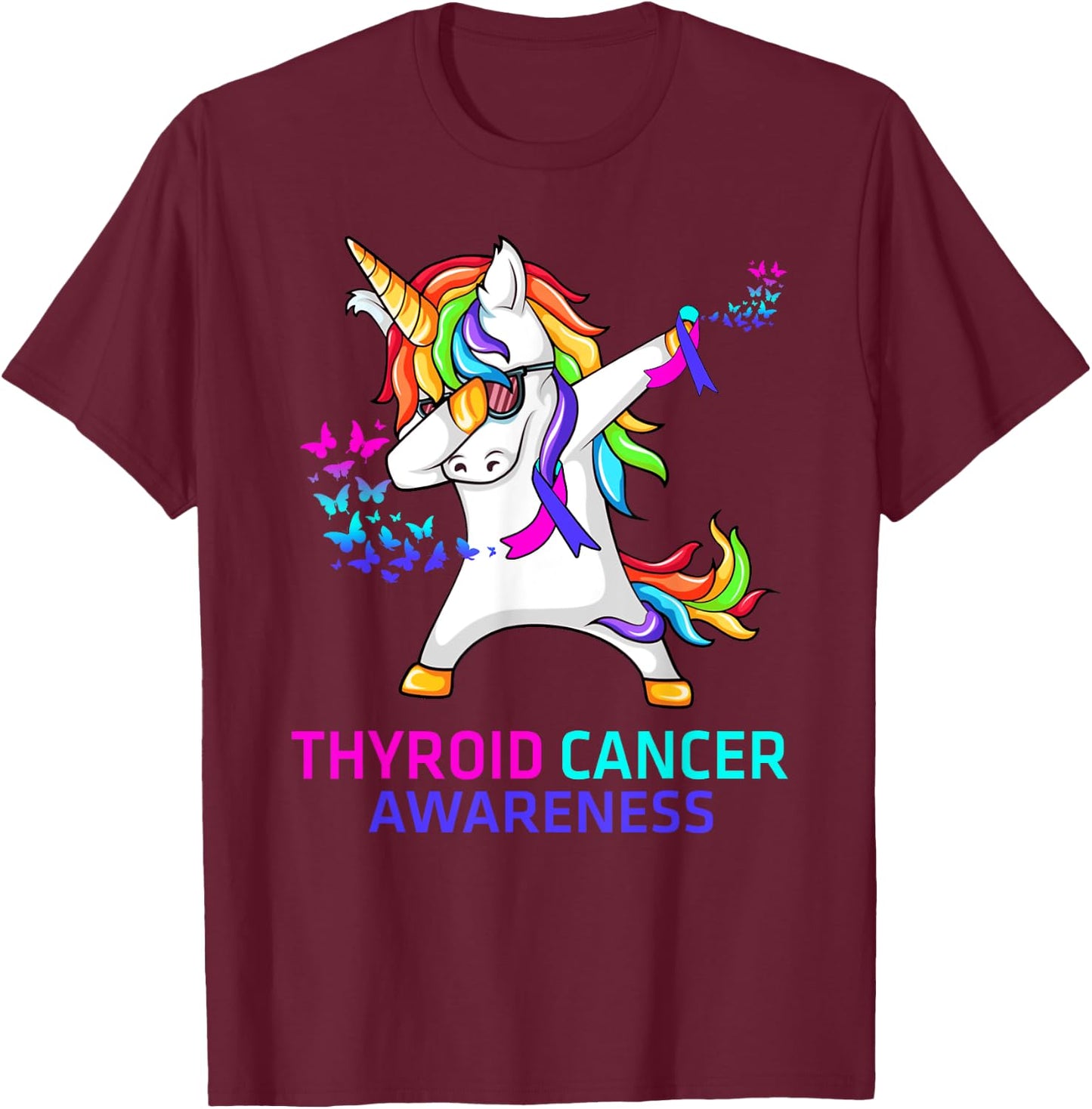 Inspirational Thyroid Cancer Awareness Unicorn T-Shirt - T-Shirt | Maroon