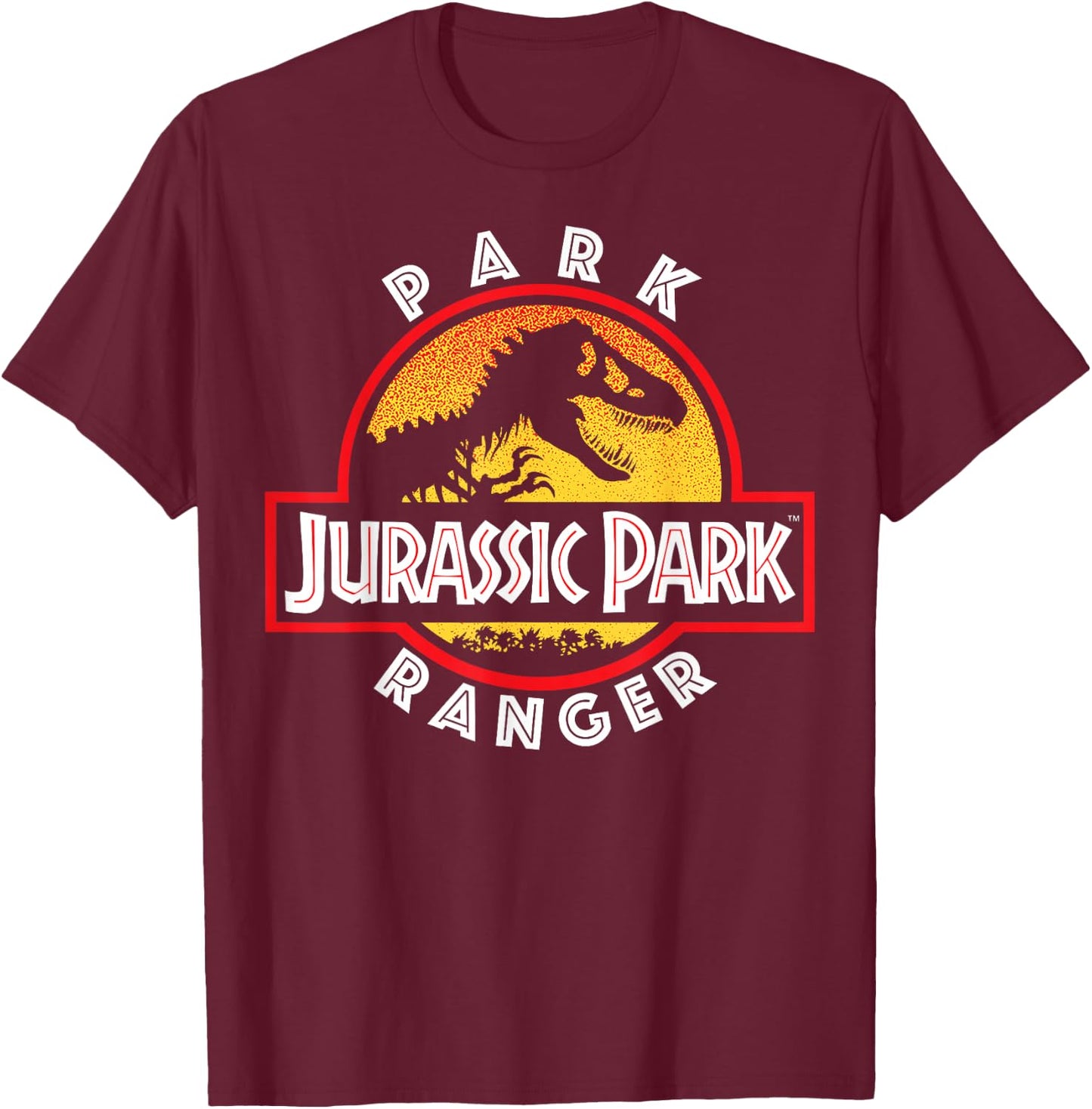 Jurassic Park Adult Men's Black Classic Fit Short Sleeve Dinosaur Graphic T-Shirt - T-Shirt | Maroon