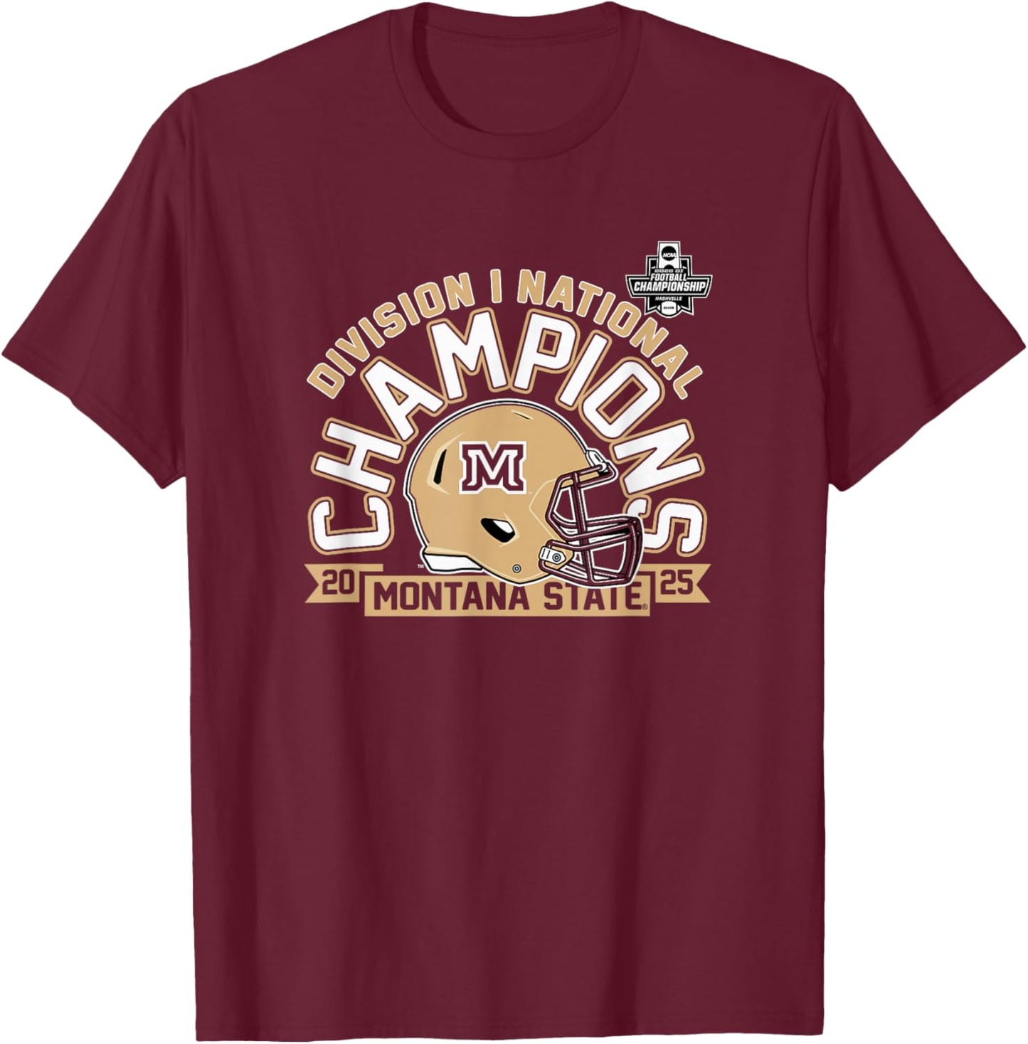 Montana State Bobcats National Champs 2025 Football Helmet T-Shirt - T-Shirt | Maroon
