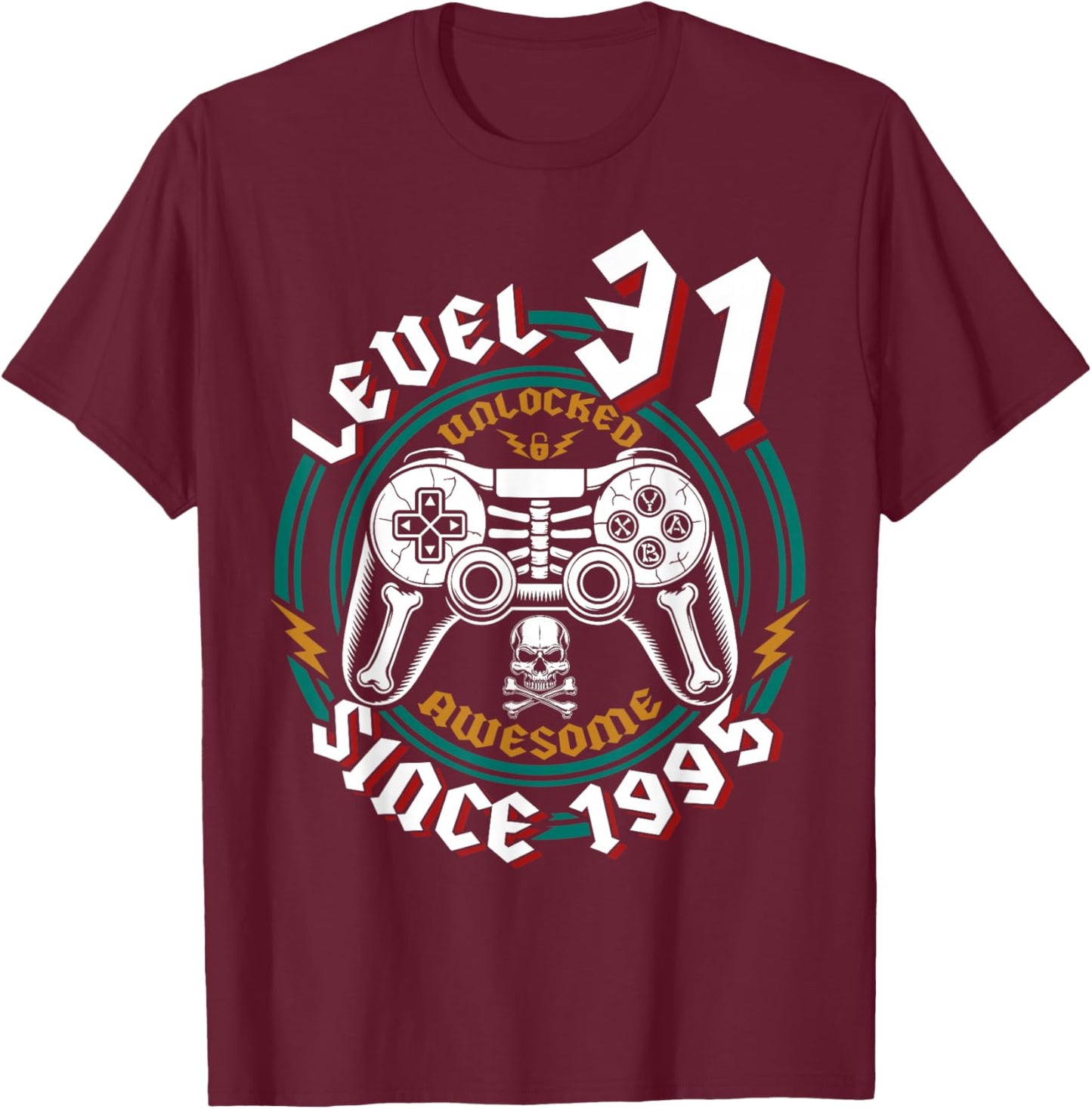 Level 31 Unlocked Awesome Since 1995 31st Birthday Gamer T-Shirt - T-Shirt | Maroon