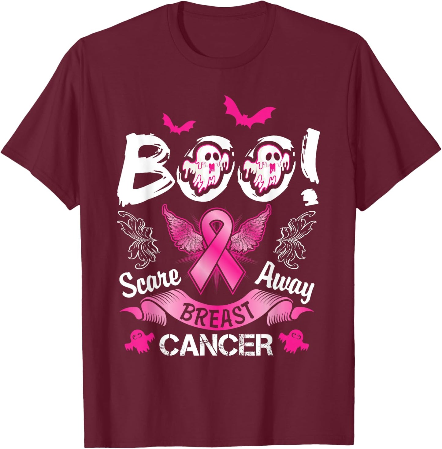 Scare away Breast Cancer, Funny Halloween T-Shirt - T-Shirt | Maroon
