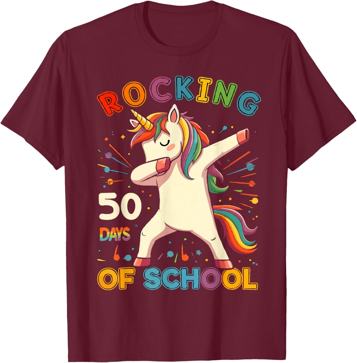 Rockin 50 Days of School 50th Day of School 50 Days Smarter T-Shirt - T-Shirt | Maroon
